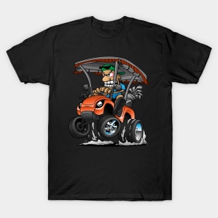 Funny Golf Cart Hotrod Golf Car Popping a Wheelie Cartoon T-Shirt